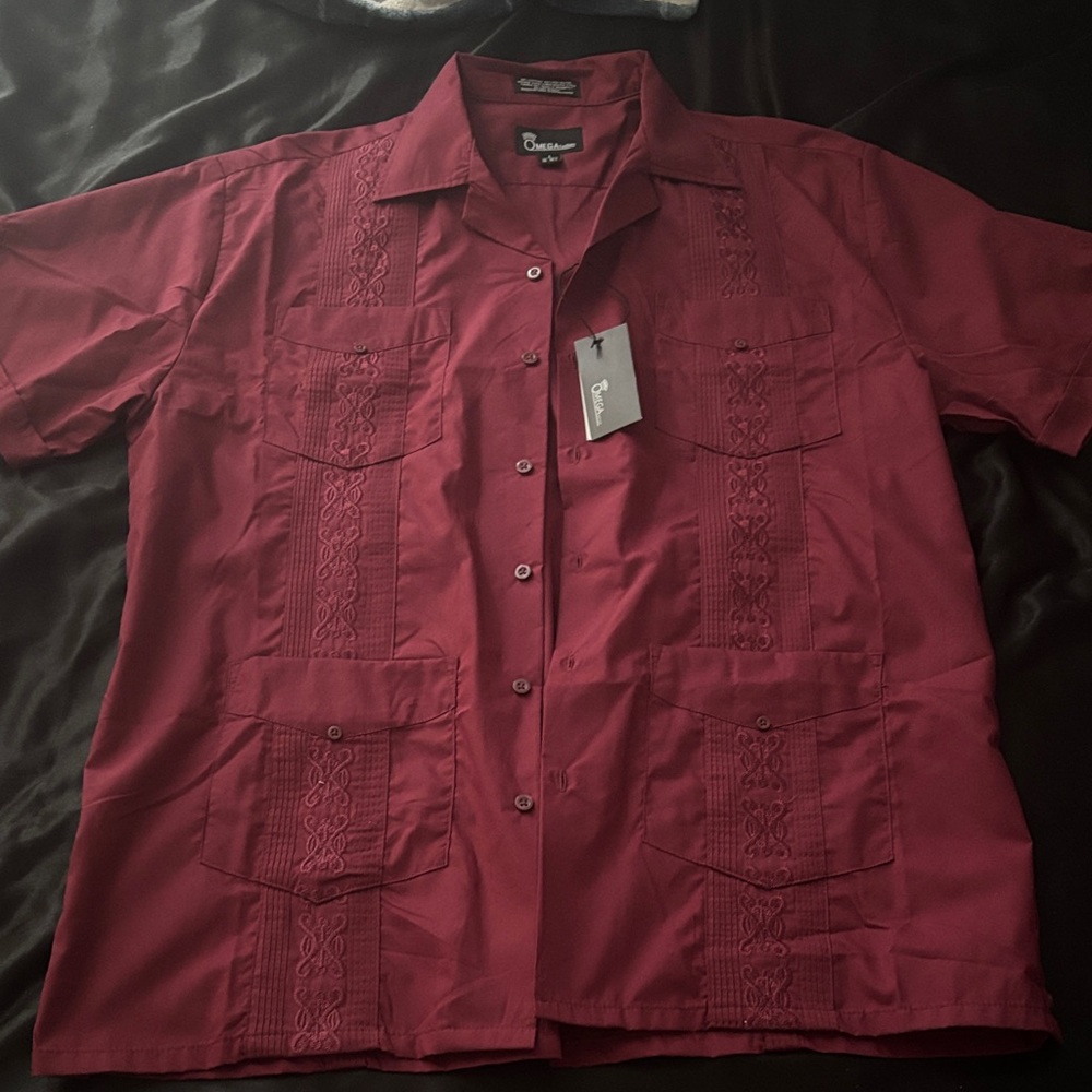Brixton Burgundy Embroidered Button-Up Shirt